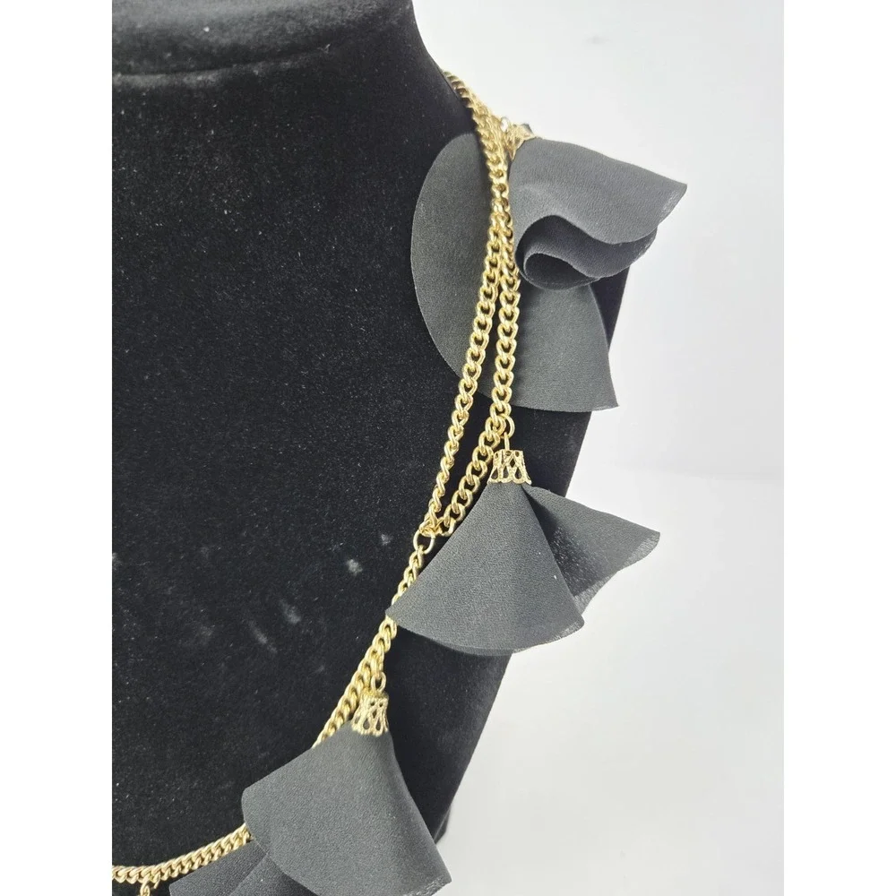 Natasha black gold tone‎ tassel necklace double layer